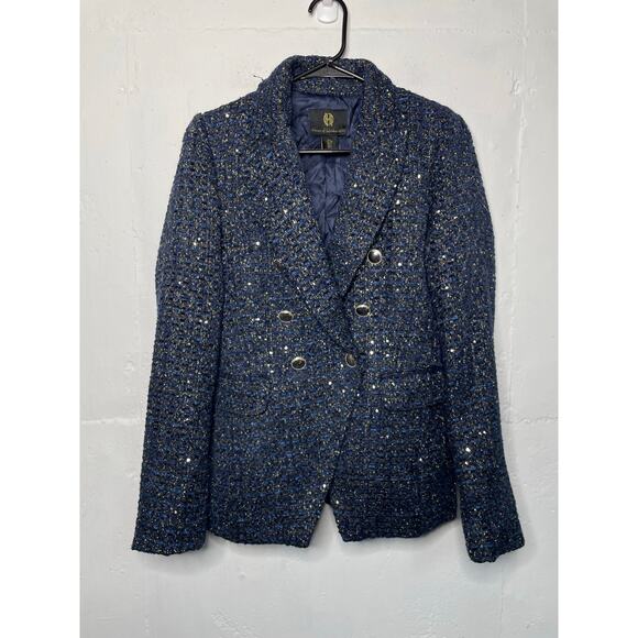 House of Harlow Women's Navy and Blue Tweed Blazer Jacket Size Small - Picture 1 of 8